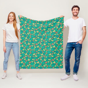 Pattern cute beige pink turquoise green butterfly fleece blanket