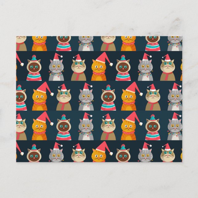 Pattern cute cat Christmas, Meow Christmas Postcard (Front)