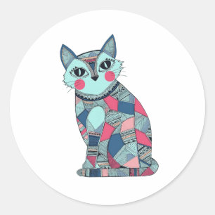 Pattern Cute Cat Classic Round Sticker