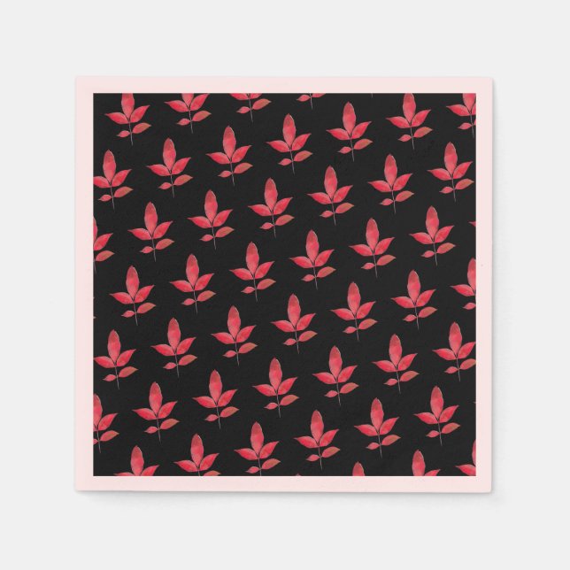 Pattern Cute Chic Leaf Colourful Black Red Napkin (Front)