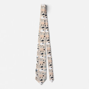 Pattern Cute Sheep Pastel Beige Colour Minimal Tie
