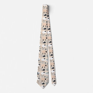 Pattern Cute Sheep Pastel Beige Colour Minimal Tie