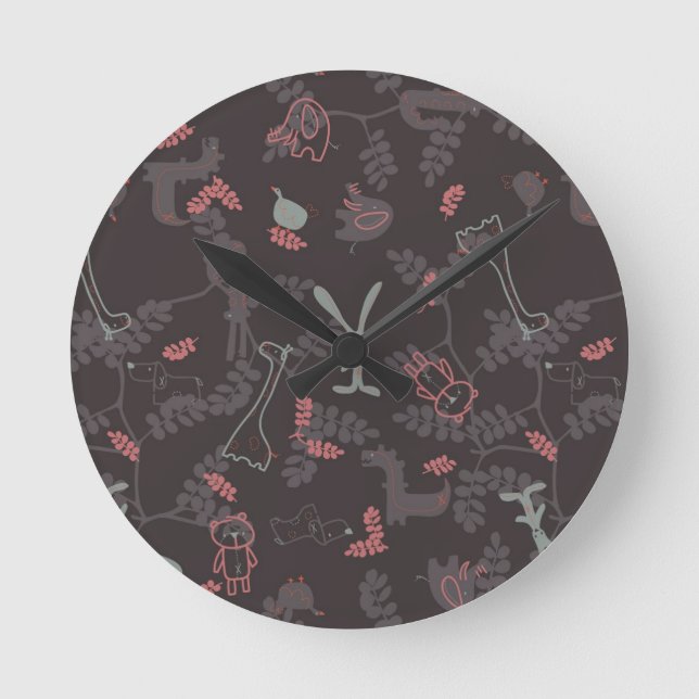 pattern displaying baby animals 1 round clock (Front)