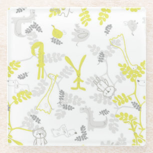 pattern displaying baby animals 2 glass coaster