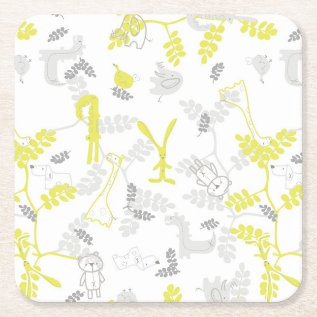 pattern displaying baby animals 2 square paper coaster (Front)