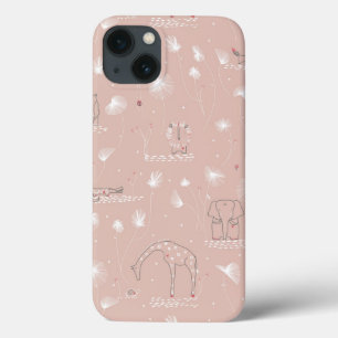 pattern displaying cute baby jungle animals iPhone 13 case