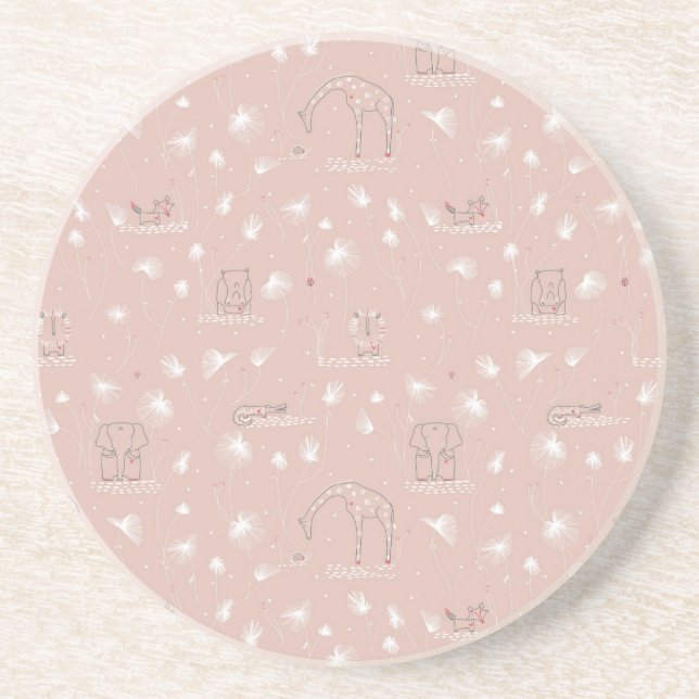 pattern displaying cute baby jungle animals coaster (Front)