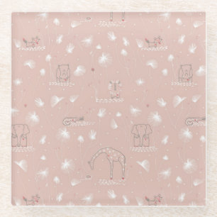 pattern displaying cute baby jungle animals glass coaster