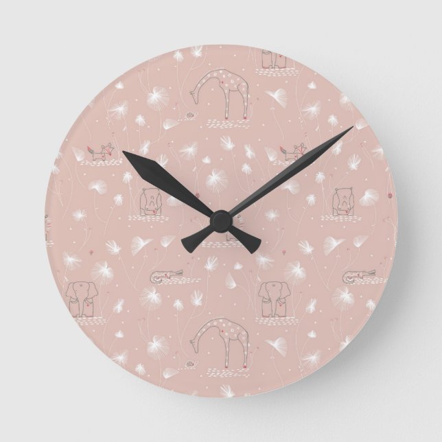 pattern displaying cute baby jungle animals round clock (Front)