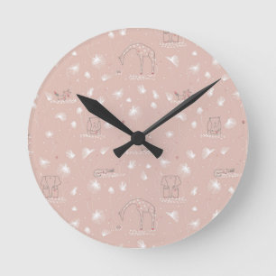 pattern displaying cute baby jungle animals round clock