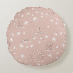 pattern displaying cute baby jungle animals round cushion