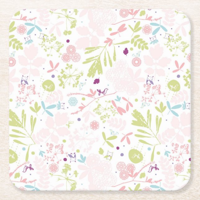 pattern displaying floral square paper coaster (Front)