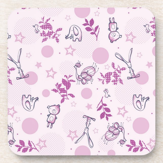pattern displaying vintage baby animals coaster (Front)