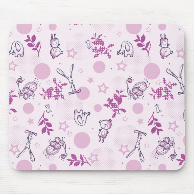 pattern displaying vintage baby animals mouse mat (Front)