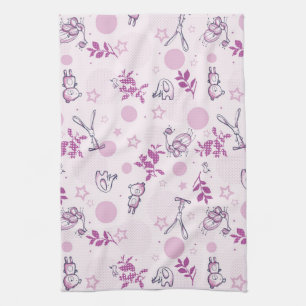 pattern displaying vintage baby animals tea towel