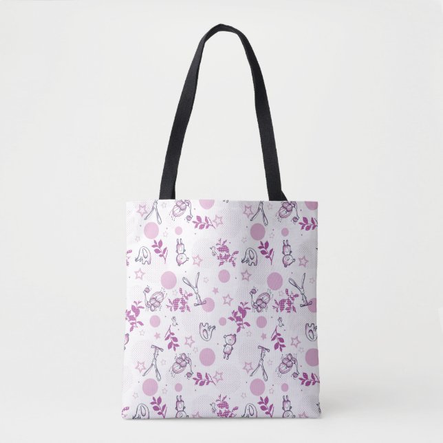 pattern displaying vintage baby animals tote bag (Front)
