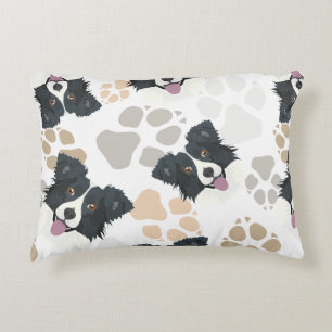 Pattern Dog Paws Border Collie Decorative Cushion