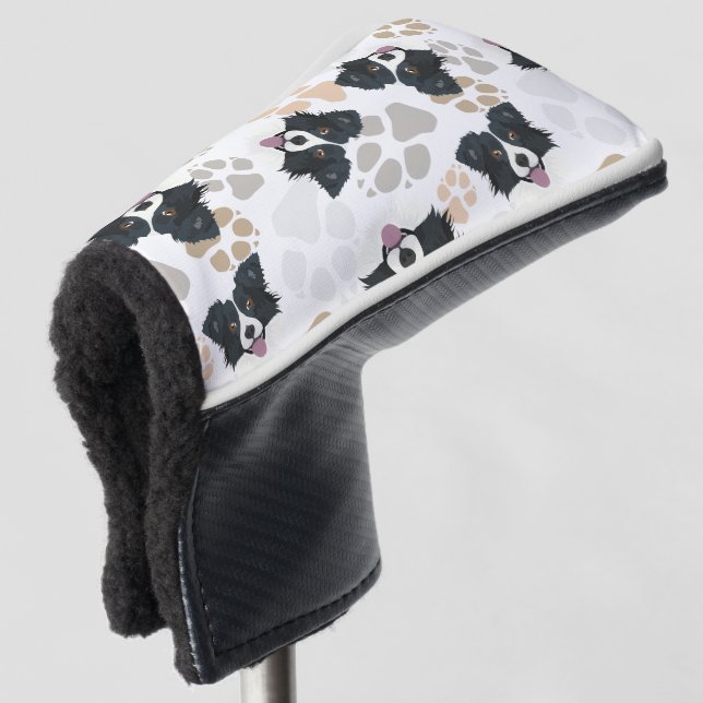 Pattern Dog Paws Border Collie Golf Head Cover (3/4 Front)