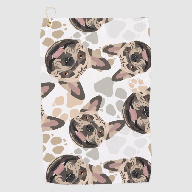 Pattern Dog Paws French Bulldog Golf Towel (Front)