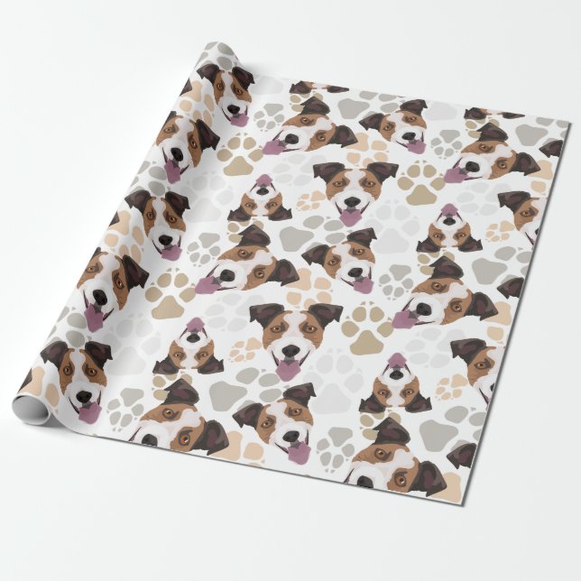 Pattern Dog Paws Jack Russell Terrier Wrapping Paper (Unrolled)