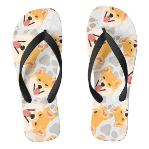 Pattern Dog Paws Shiba Inu Flip Flops