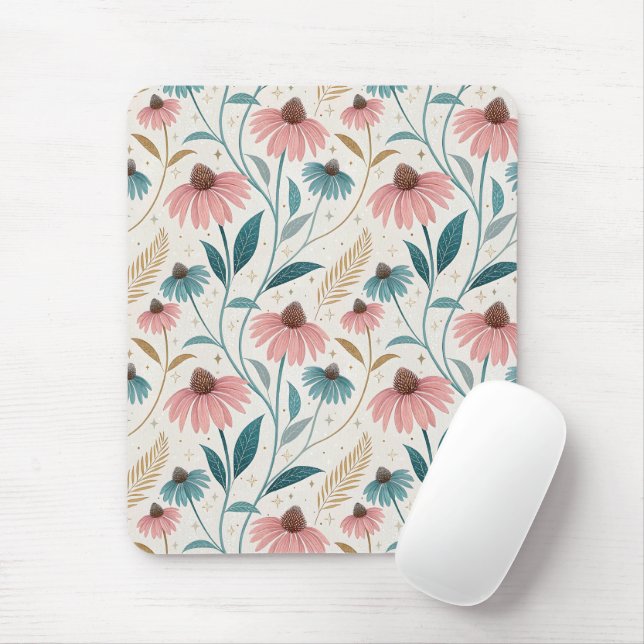 Pattern Echineceas Glitter Mouse Mat (With Mouse)