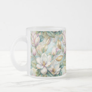 Pattern Elegant Magnolia Flowers Frosted Glass Coffee Mug