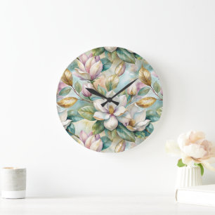 Pattern Elegant Magnolia Flowers Large Clock