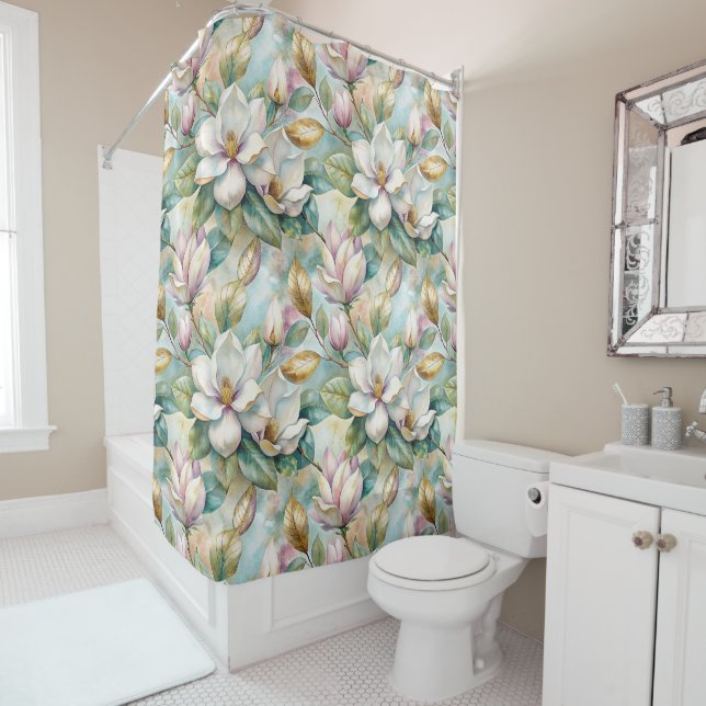 Pattern Elegant Magnolia Flowers Shower Curtain (In Situ)
