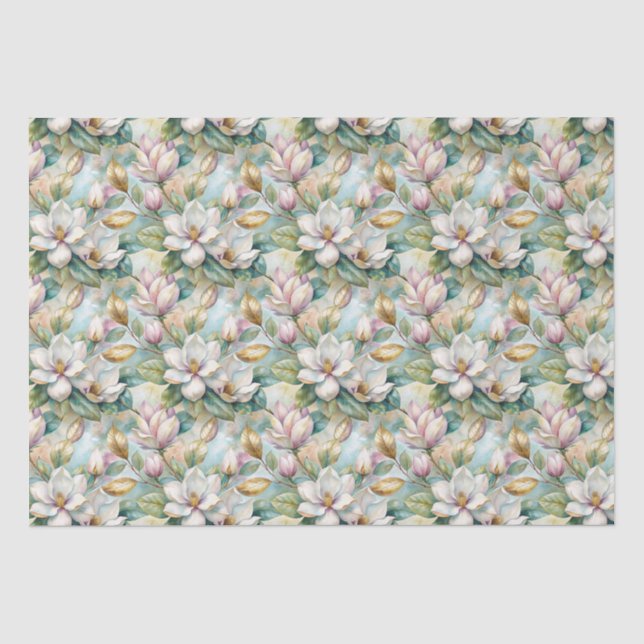 Pattern Elegant Magnolia Flowers Tissue Paper (Front)
