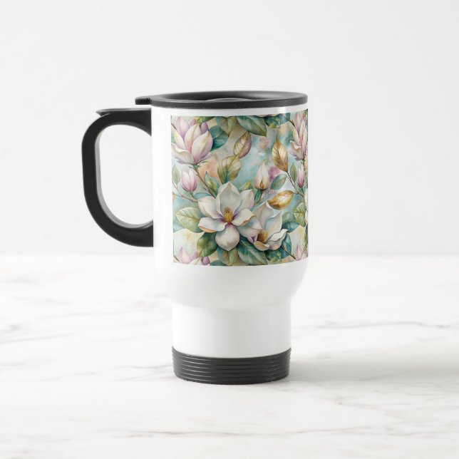 Pattern Elegant Magnolia Flowers Travel Mug (Left)