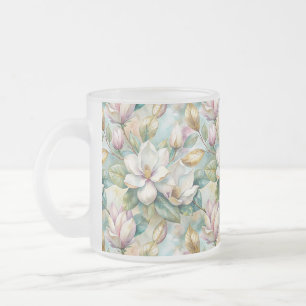Pattern Elegant Magnolias Frosted Glass Coffee Mug