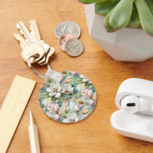 Pattern Elegant Magnolias Key Ring