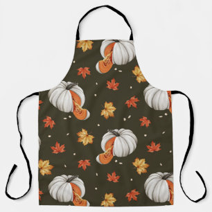 pattern featuring white pumpkins apron