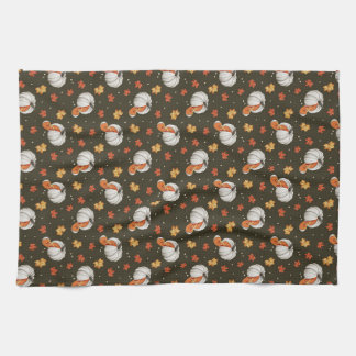 pattern featuring white pumpkins tea towel