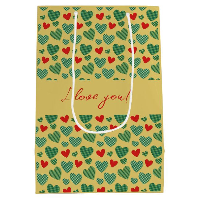 Pattern Filled Hearts Medium Gift Bag (Back)