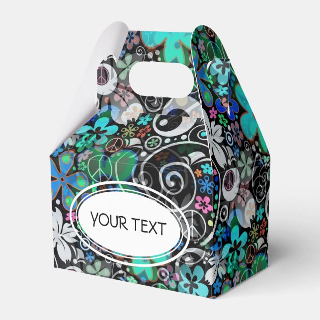 Pattern - flower power peace black + your text favour box (Front Side)