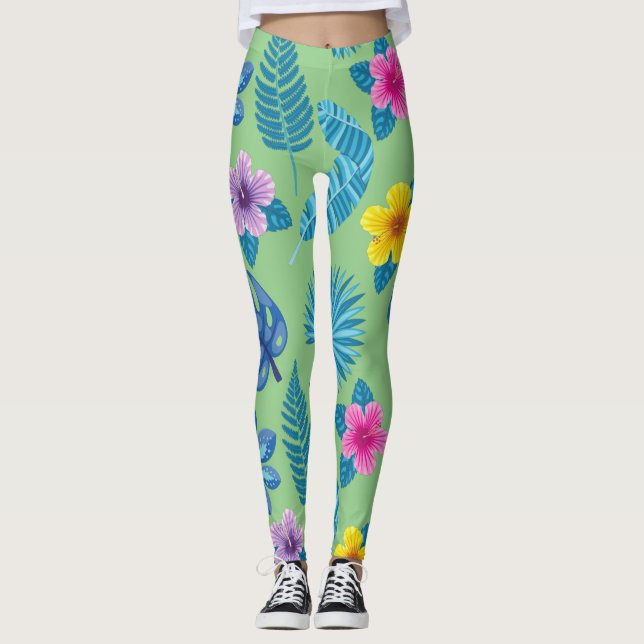 Pattern Flowers Colourful Cute Shining Leggings (Front)