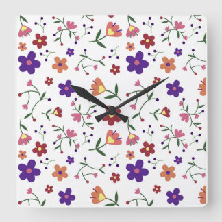 pattern flowers- square wall clock