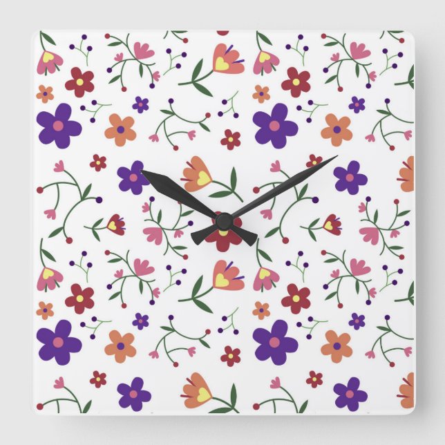 pattern flowers- square wall clock (Front)
