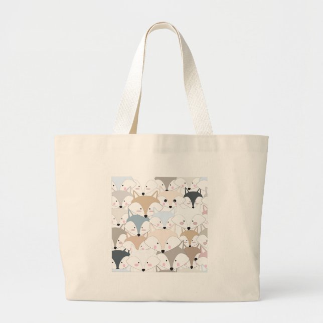 Pattern foxy comic cartoon large tote bag (Front)
