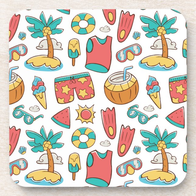 pattern funny summer beach vacation  coaster (Front)