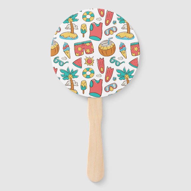 pattern funny summer beach vacation  hand fan (Front)