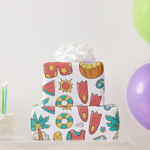pattern funny summer beach vacation wrapping paper