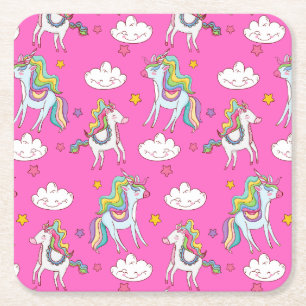 Pattern Funny Unicorn Cute        Square Paper Coaster