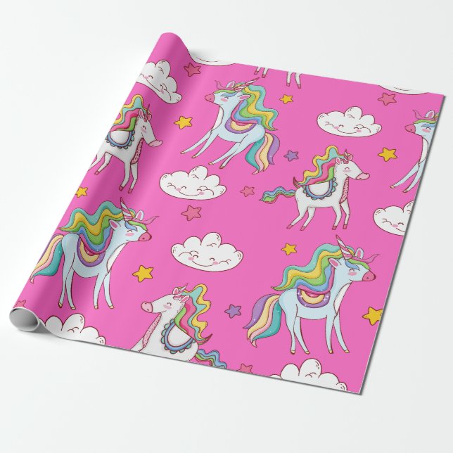 Pattern Funny Unicorn Cute         Wrapping Paper (Unrolled)