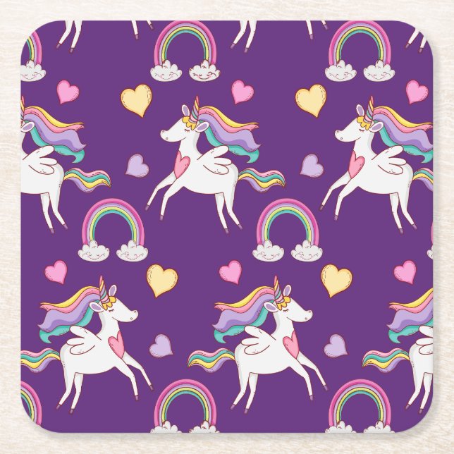 Pattern Funny Unicorn Magic Horse Cute     Square Paper Coaster (Front)