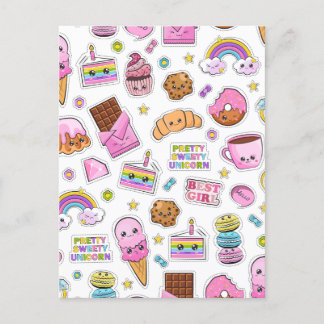 Pattern Funny Unicorn Magic Rainbow Cute  Holiday Postcard