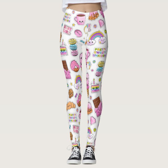 Pattern Funny Unicorn Magic Rainbow Cute     Leggings (Front)
