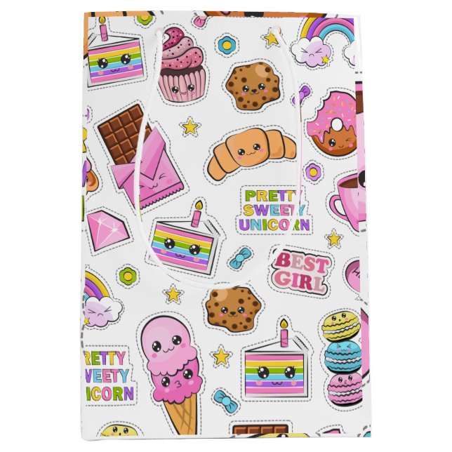 Pattern Funny Unicorn Magic Rainbow Cute    Medium Gift Bag (Front)